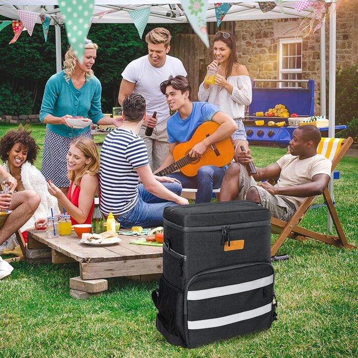 30L Cooler Bag Large Foldable - Cooler Bag for Food & Drinks, Picnic Bag, Insulated Thermal Bag, Cooler Bag Car for Beach/Picnic/Camping/BBQ (Black)