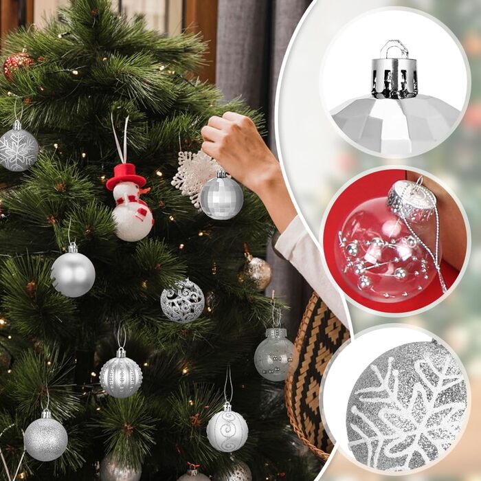 Срібні новорічні кулі - набір 16 шт, пластикові кулі для ялинки 6 см, прикраси для ялинки, опт