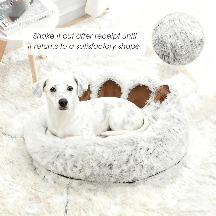 М'яке ліжко для собак та котів у вигляді лап ведмедя, 50 см. Легко миється, антиковзаюче, тепле місце для сну для маленьких та середніх собак/кішок/кроликів. Колір: сірий кавовий (діаметр 65 см, світло-сірий)