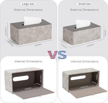 Скляниця для серветок з PU-шкіри, квадратна, сірого кольору з імітацією дерева, 25x14x10 см. Підходить для дому, ванної кімнати, вітальні, спальні, авто та офісу