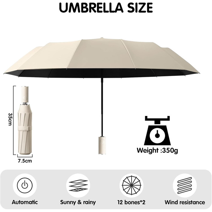 Стійкий до вітру автоматичний парасолька Phoenixbeige з UV-захистом