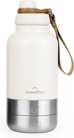 Ізольована портативна пляшка для води для собак GrandTies з двома знімними мисками, вилка-поїльник, водонепроникний контейнер для корму, аксесуари для собак для прогулянок, походів, кемпінгу (950 мл, пудрово-зелений) Ivory White Medium 32oz/950mL