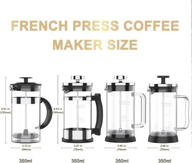 Френч-прес RAINBEAN 350 мл: нержавіюча сталь, скло, для приготування кави