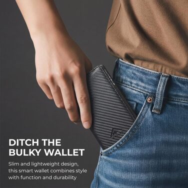 Гаманець RFID захист Stealth Wallet для чоловіків - мінімалістичний висувний картхолдер з алюмінію та шкіри (срібний/чорний, карбон/чорний)
