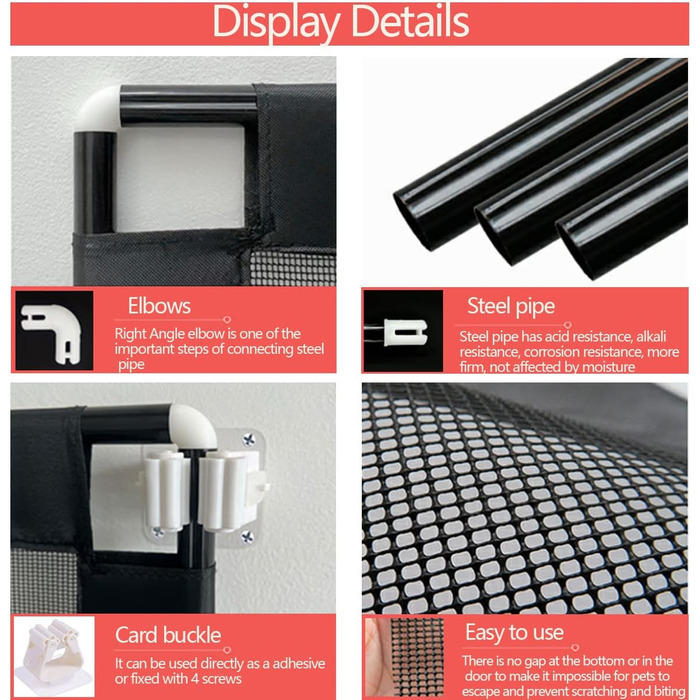 Захист для собак: бар'єр для дверей, сітка на сходи, перегородка без свердління, чорний (100x80 см)