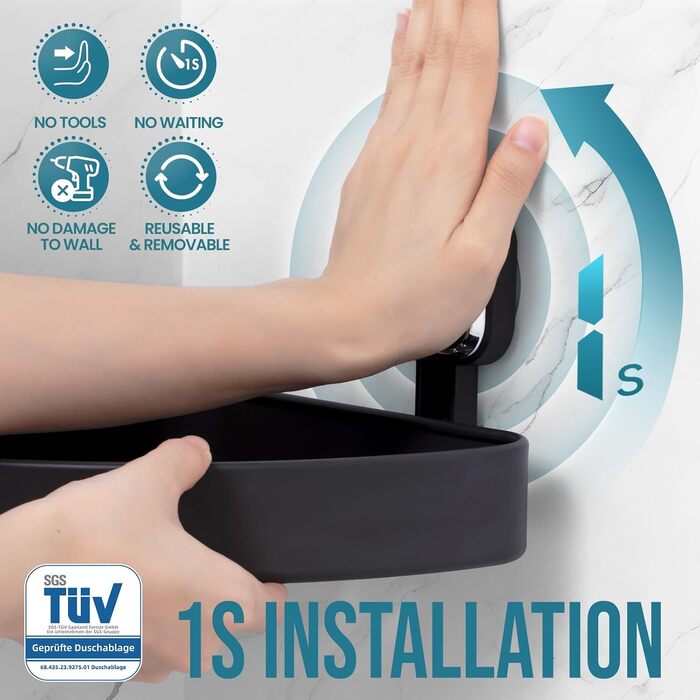 Поличка для душу TAILI без свердління, регульована, набір 2 шт., аксесуари для душу з гачками, нержавіюча сталь, чорний, органайзер для кухні, ванної кімнати, сріблястий