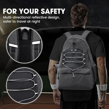 G4Free Tennis Bag Backpack - Large Capacity Tennis Racket Bag with Shoe Compartment for Men & Women (Grey)