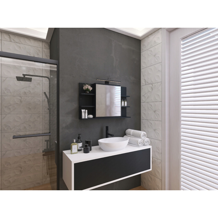 Підвісна шафа у ванну кімнату Better Home з дзеркалом, чорний матовий, 80x50 см
