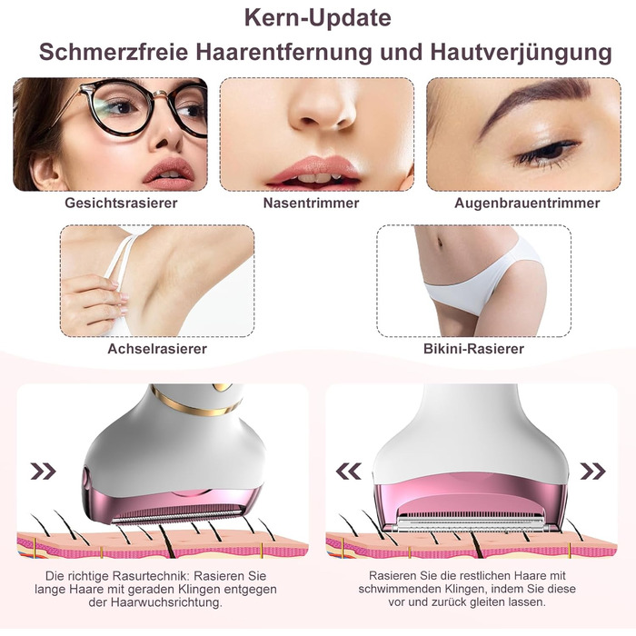 Електричний жіночий тример 4-в-1 з цифровим дисплеєм – для обличчя, ніг, під пахвами та інтимної зони, водонепроникний IPX7, USB-зарядка, рожевий