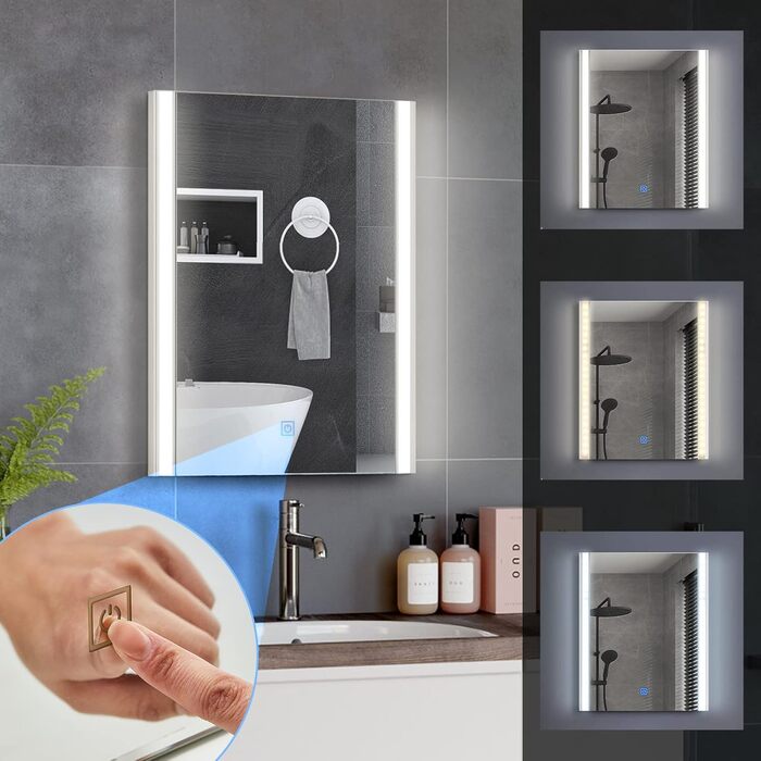 Дзеркало для ванної кімнати CLIPOP з підсвічуванням LED, сенсорне управління, IP44, 40x50 см