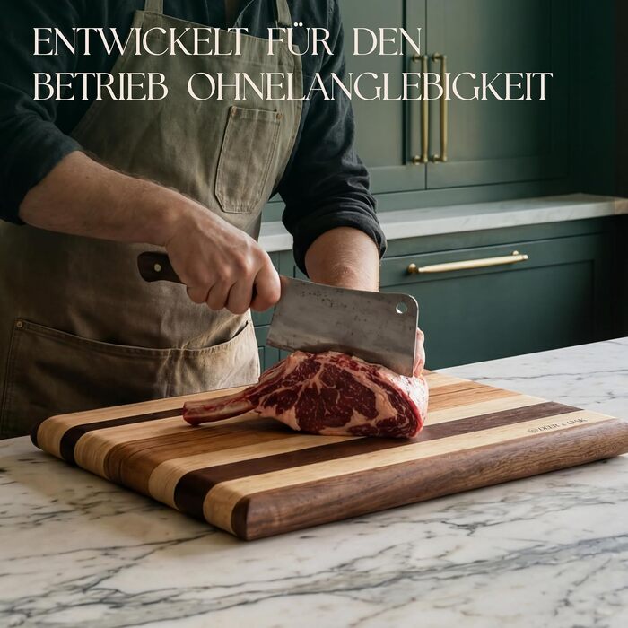 Bamboo Cutting Board Deer & Oak 60x40x3.2 cm, Double-Sided with Juice Grooves and Side Handles, Pre-oiled Serving and Carving Board (Striped Board)