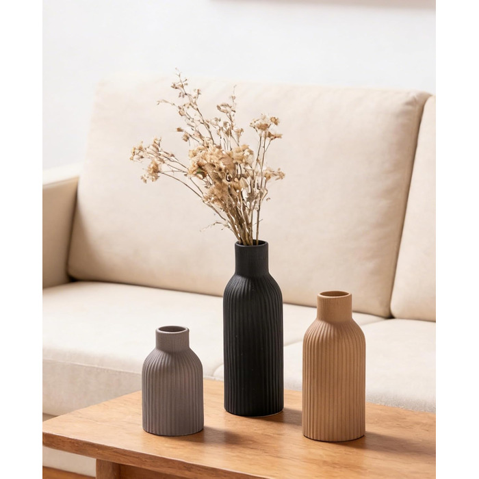Керамічні вази 3 шт., Сучасний мінімалізм, декор для дому, вази для пампасних трав, вітальня (Хакі/Чорний/Сірий)