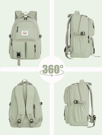 Шкільний рюкзак FIORETTO для підлітків та жінок. Водостійкий, легкий, з відділенням для ноутбука 14 дюймів. Зелений колір.