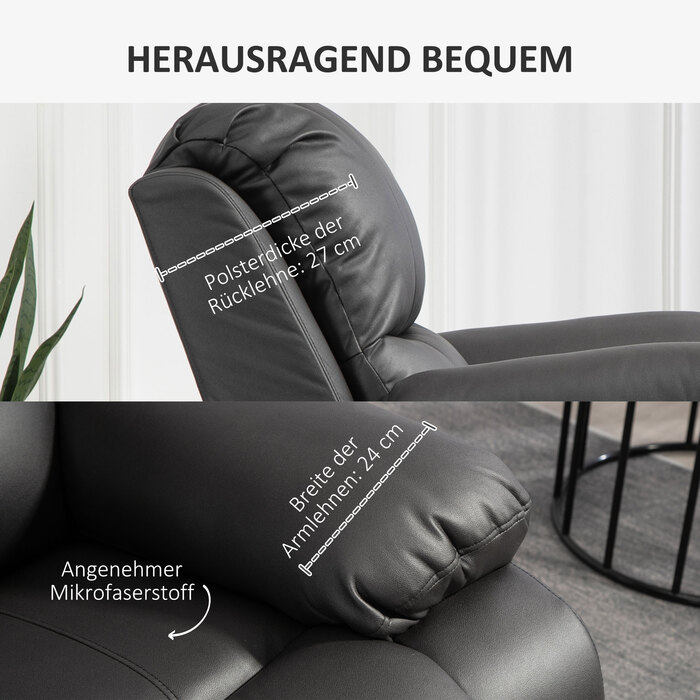 HOMCOM Recliner Chair with Adjustable Backrest & Footrest, Swivel, Up to 150 kg (220 lbs), Steel Frame, 36.6 x 39.4 x 30.7 inches, Black
