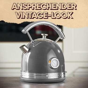 Електричний чайник ProfiCook® PC WKS 1192, 1,7 л, антрацит, ретро-дизайн з металевим корпусом та хромованими деталями, з індикатором температури, 2200W