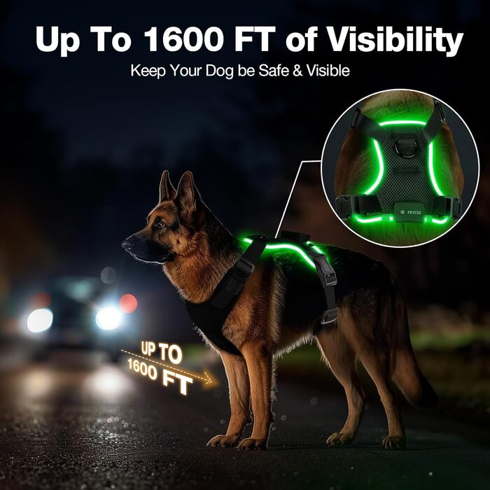 Світловідбиваючий нашийник для собак великих порід з LED підсвічуванням, акумуляторний, регульований, 3 режими освітлення, висока видимість (Чорний, XS)