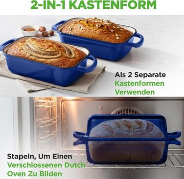 Форма для випічки хліба NutriChef чавунна емальована з кришкою 22.9 см блакитна + рукавиці