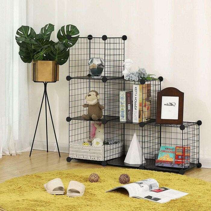 TUMUCUTE Storage Cube Shelf with 9 Cubes, Plastic, Closet, Modular, Bookshelf, Storage Shelves for Bedroom, Living Room, Office, (Black Plastic-Iron, 6 Cubes)