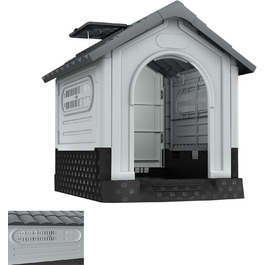 Будка для собак з пластику з дверми, дахами, вентиляційними гратами та піднятим дном, 79,5 x 70,5 x 78 см