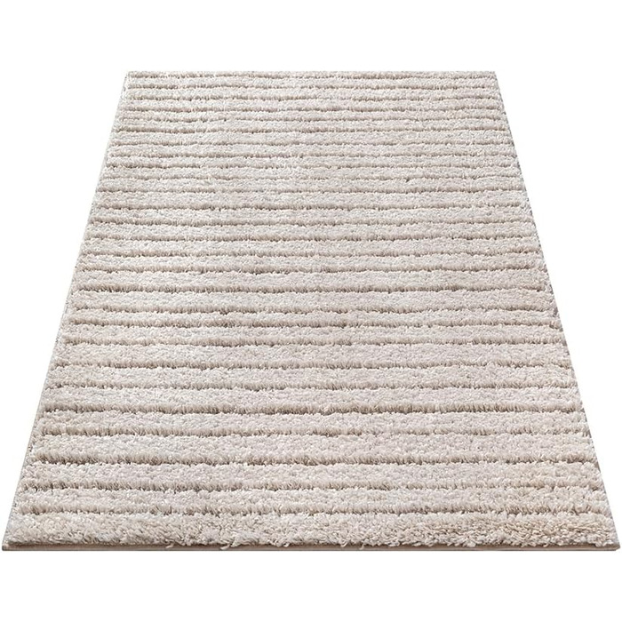 Килим Bahar Shaggy: Елегантний дизайнерський килим для вітальні, м'який та легкий у догляді, високий ворс, бежевий (80 x 150 см)