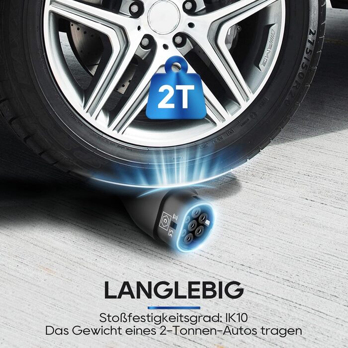 Портативний зарядний пристрій для електромобілів Type 2 (IEC 62196-2) з LCD-дисплеєм, 3.68kW, 6-16A, 5м, IP65, 16A, 22kW, чорний