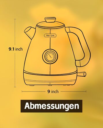 Hazel Quinn Kettle Retro Vintage Design Stainless Steel, 1.7 Liter, BPA-free, Stainless Steel, Automatic Shut-off, Water Kettle Temperature Display, Strix Controller, Dry Boil Protection, Renaissance