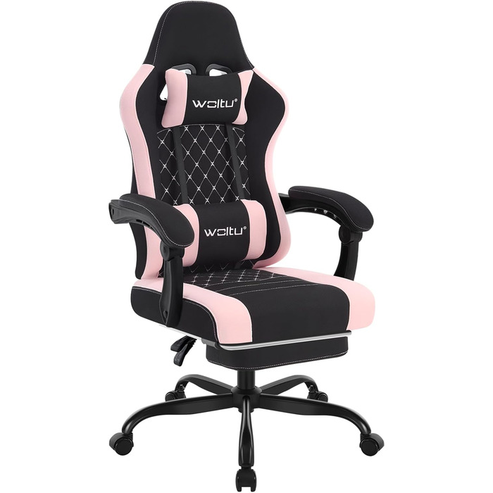 WOLTU Gaming Chair with Massage Function, Computer Chair with Pocket Spring Cushion, Ergonomic Gamer Recliner, Swivel Chair with Headrest, Lumbar Pillow, Footrest, Mesh Fabric, Black+Pink, GS15swr Black+pink Mesh Fabric