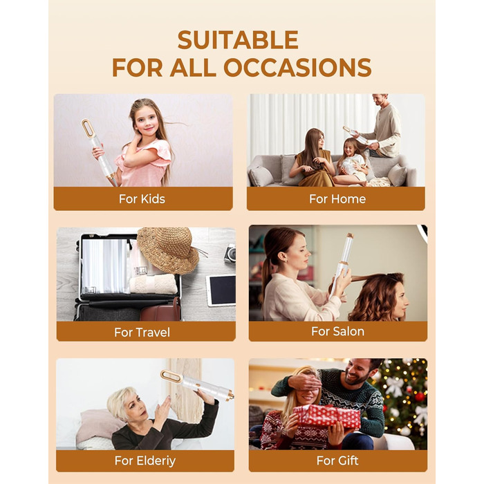 UKLISS 6-в-1 Стайлер для волосся та фен Pro, Набір для сушки та укладки, Автоматична плойка для локонів, Випрямляч для волосся, Іонний фен, Airbrush стайлер, Подарунковий набір для жінок, Блакитний (Weiß Pro)