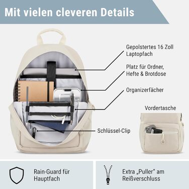 Шкільний рюкзак для дівчаток та хлопців-підлітків Flex - рюкзак для жінок та чоловіків з відділенням для 16-дюймового ноутбука для школи та дозвілля - водовідштовхуючий (пісочний)