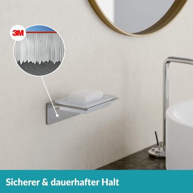 WEISSENSTEIN Soap Dish Wall Mount No Drilling - Glass Soap Holder with Self-Adhesive Stainless Steel Bracket - For Bathroom and Kitchen