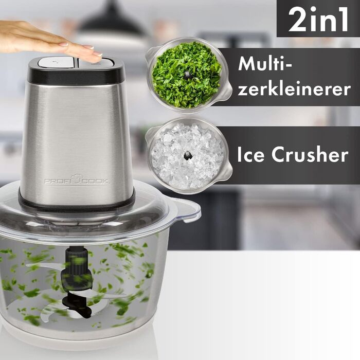 Подрібнювач ProfiCook PC-MZ 1150 (нержавіюча сталь) 1л, 2 ножі, 2 швидкості, кришка для льоду