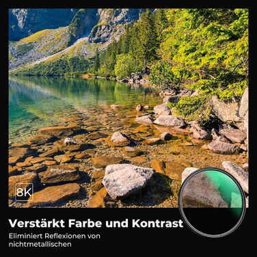 Поляризаційний фільтр K&F Concept 72mm CPL: глибокі кольори, захист від відблисків та подряпин (Nano-Xcel)