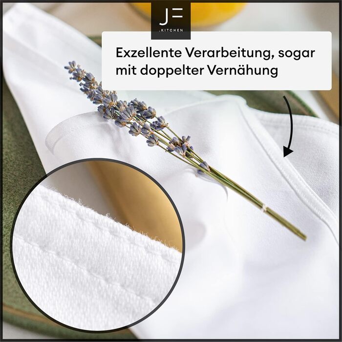 JF.kitchen® | 12 Cloth Napkins with Folding Instructions from Extra High-Quality Cotton 40x40cm (White)