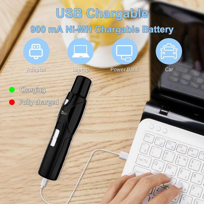 Електричний точило для кігтів собак та котів з LED-підсвічуванням та 2 колесами, чорний. Точило для кігтів, тихе, з низькою вібрацією.