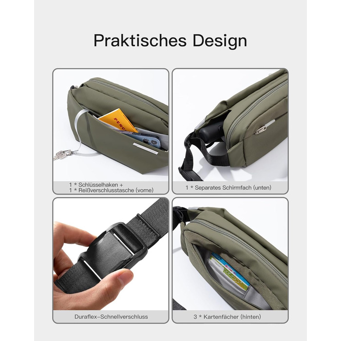 Сумка на плече Inateck, оливковий колір, водонепроникна, для чоловіків та жінок