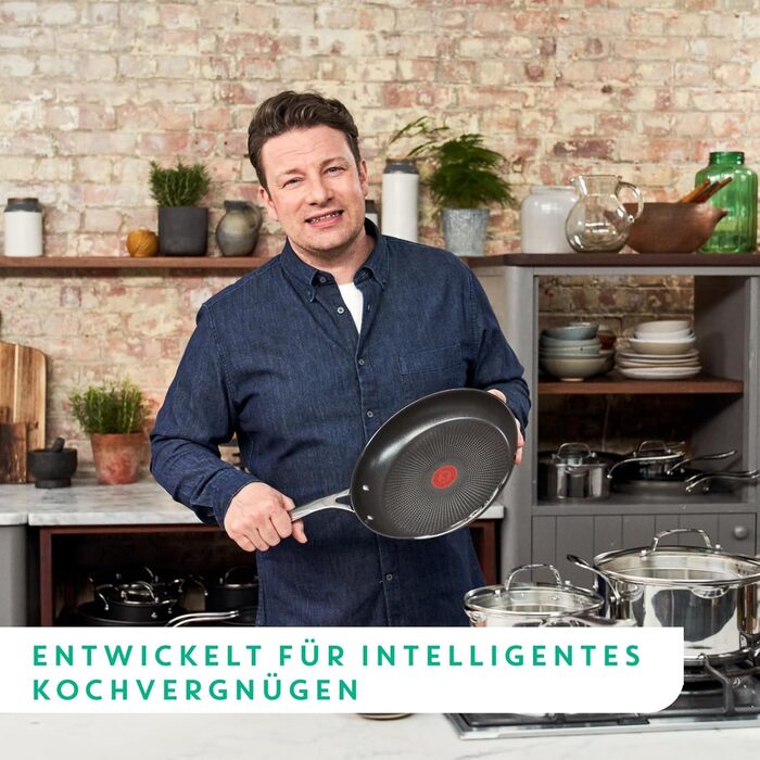 Сковорода Tefal Jamie Oliver Cook's Direct 28 см з нержавіючої сталі для індукції. Антипригарне титанове покриття, термоіндикатор, жаростійка, з клепаним руків'ям.