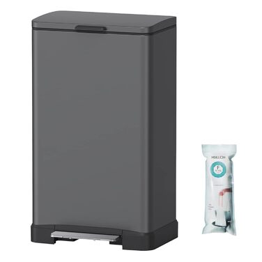 Сміттєве відро Mbillion 50 літрів з контейнером, тихо закривається, захист від відбитків пальців, великий нержавіюючий сталь, прямокутне для кухні, дому та офісу (Сірий, 40л)