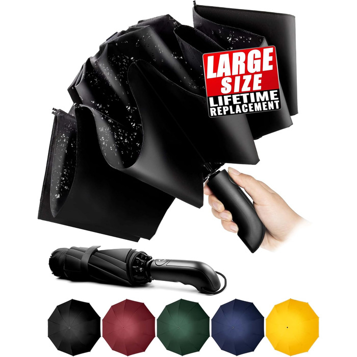 Чоловічий складаний парасолька Conlun Kompakter, штормостійкий, автоматичний, чорний (117 см)