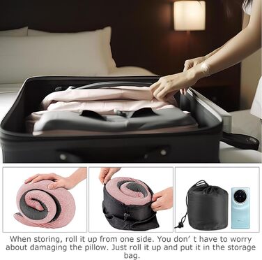 Подушка для подорожей з піни Memory Foam, набір: маска для сну, беруші, U-подібна подушка для шиї (Рожева)
