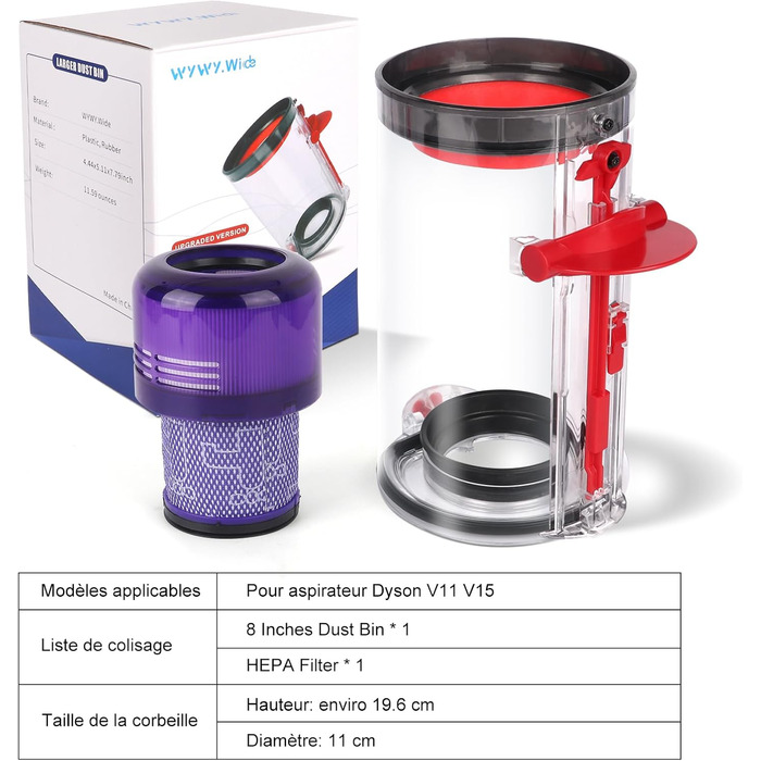 Dyson V11/V15/SV14/SV15/SV22 Dust Bin & HEPA Filter - Replacement Part #970050-01 & 965443-01