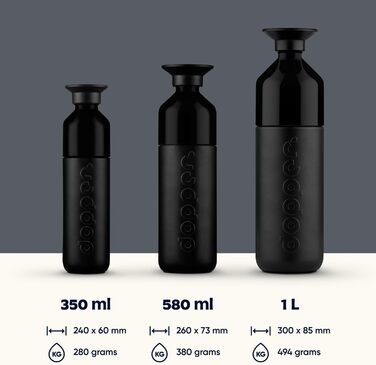 Dopper Insulated Stainless Steel Thermos Bottle - 580ml, Leak-Proof, 24h Cold/9h Hot - Black