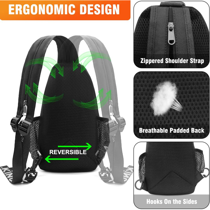 Сумка-слінг через плече чорна, рюкзак-сумка для жінок та чоловіків, сумка через тіло, спортивна сумка, casual, для подорожей та шопінгу