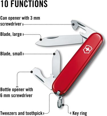 Мультитул Victorinox Recruit: Швейцарський ніж з 10 функціями, ніж, відкривачка для консервів, викрутка 3 мм