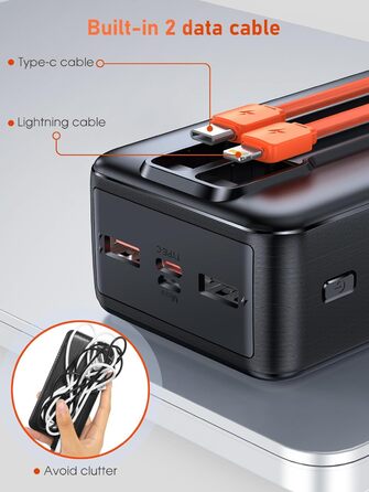 Power Bank 50000mAh з LED дисплеєм та ліхтариком: швидка зарядка PD30W, 5 входів/2 виходи, чорно-помаранчевий