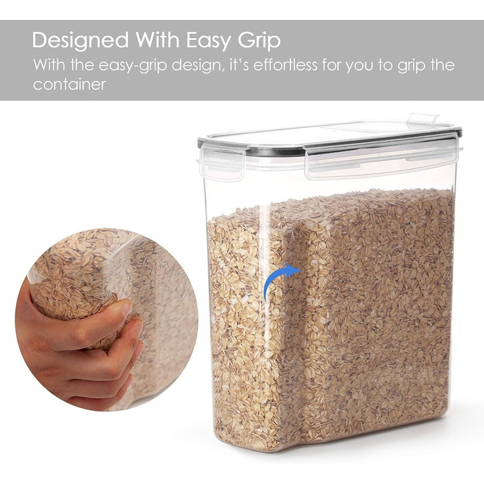 Набір контейнерів для зберігання Vtopmart 4L, 4 шт. з герметичними кришками, для круп, мюслі, BPA-free, з ручкою та етикеткою