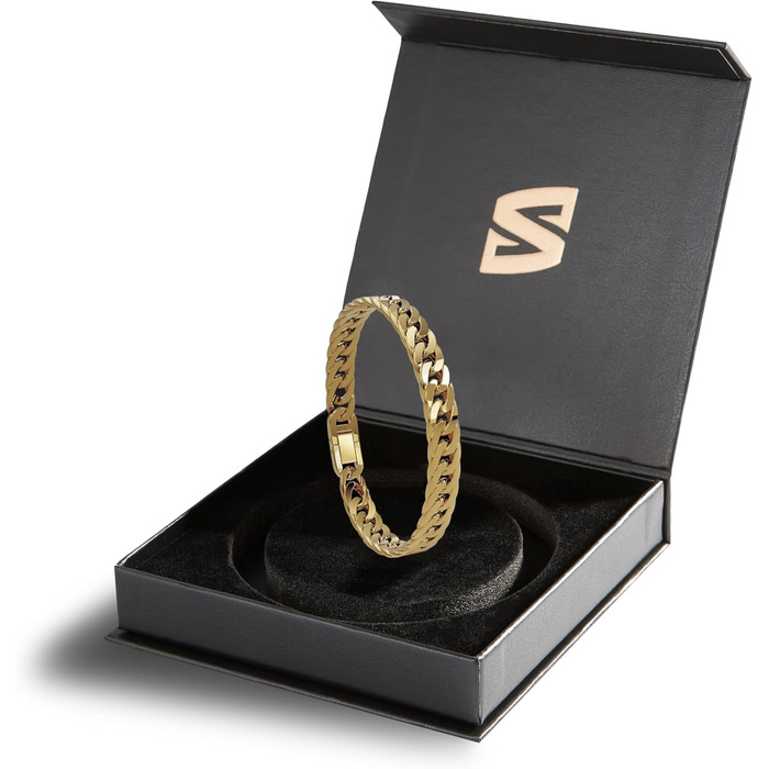 Браслет чоловічий SERASAR з нержавіючої сталі 316L, вологостійкий, надійний замок, 3 кольори, у подарунковій коробці (17см, Cuban, Gold)