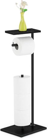 LIANTRAL Freestanding Toilet Paper Holder, Bathroom Toilet Paper Holder, Toilet Paper Storage with Shelf, Stainless Steel Tubes and Wooden Boards, Toilet Paper Storage Dispenser