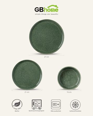 Набір посуду GBhome з каменю, 18 предметів, ручна робота, для 6 осіб, стійкий до миття в посудомийній машині та мікрохвильовій печі, набір тарілок та мисок