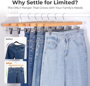 Дерев'яні вішалки для штанів та одягу HOUSE DAY з кліпсами, 25 шт. Вішалки для спідниць, дерев'яні білі вішалки для одягу, компактні вішалки для штанів з обертовим гачком 360°, ширина 35,5 см (натуральне дерево)