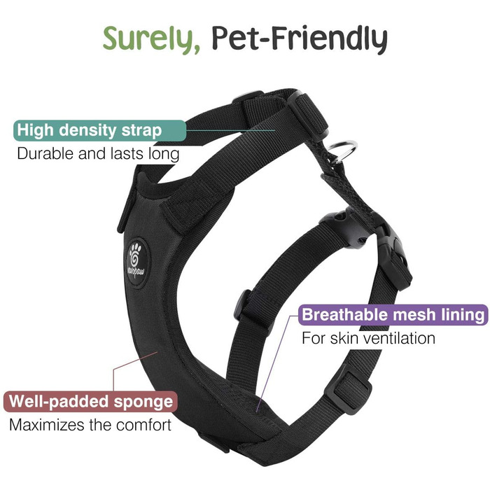 Автомобільний поводок для собак, шлейка з ременем безпеки, чорний, великий, дихаюча сітка